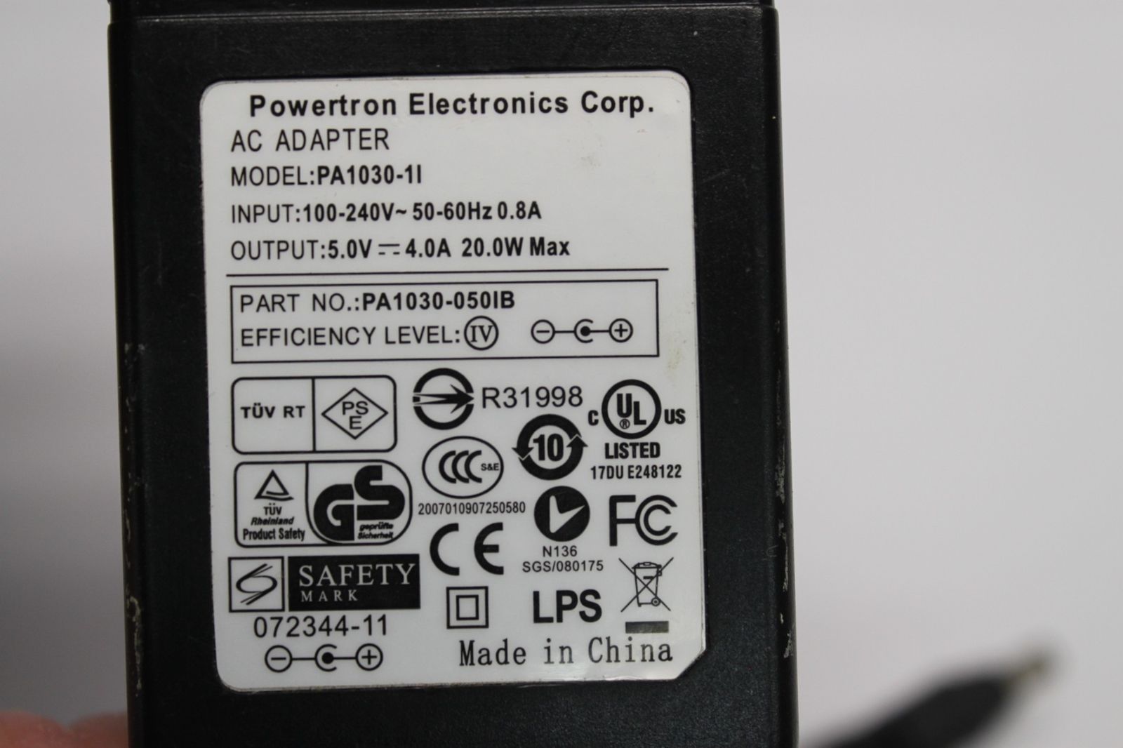 New 5V 4A Powertron PA1030-1L PA1030-050IB Power Supply Ac Adapter